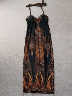 Snap Black and Brown Paisley Halter Maxi Dress